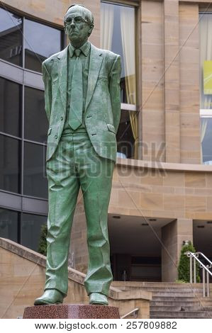 Glasgow, Scotland, Uk - June 17, 2012: Green Bronze Statue Of Donald Dewar, First Prime Minister Of 