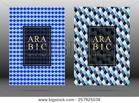 Ottoman Pattern Vector Cover Page Layout Design Collection In Arabic Style Mosaic In Gold Grid. Isla