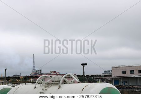 Dirty Rusty Cylindrical Iron Metal Railroad Tank Cars Capacious Cars For The Train On The Railway At