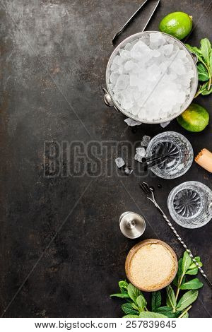 Metal ice bucket and mojito ingredients