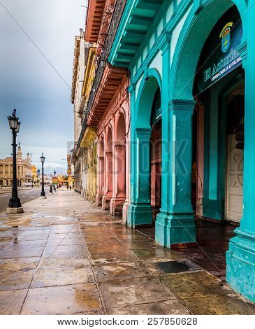 Havana Cuba. January 2018. A View Of Colourful Aged Architecture In Havana In Cuba
