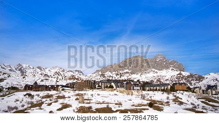 Formigal ski area skyline in Huesca Pyrenees of Spain