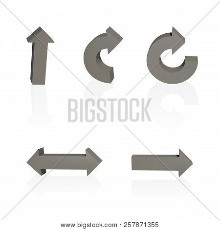 Set Of Arrows. Threedimensional. Grey Color Vector Illustration