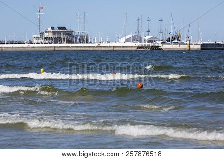 Sopot, Poland - June 6, 2018: Wooden Sopot Pier In Sunny Day. It Is The Longest Wooden Pier In Europ