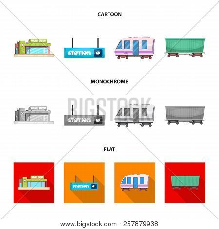 Vector Illustration Of Train And Station Sign. Set Of Train And Ticket Stock Vector Illustration.