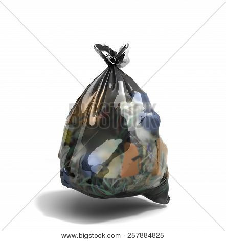 Close Up Of A Garbage Bag 3d Render On White Background With Clipping Path