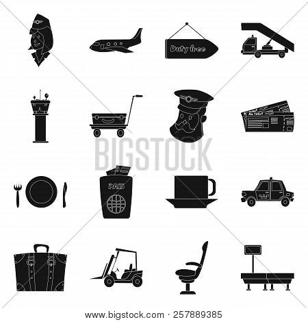 Vector Illustration Of Airport And Airplane Sign. Set Of Airport And Plane Vector Icon For Stock.