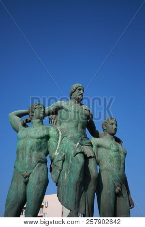 Rhodes: Aug 21, 2018 - Monument To Diagoras Family On Rhodes Island In Greece.