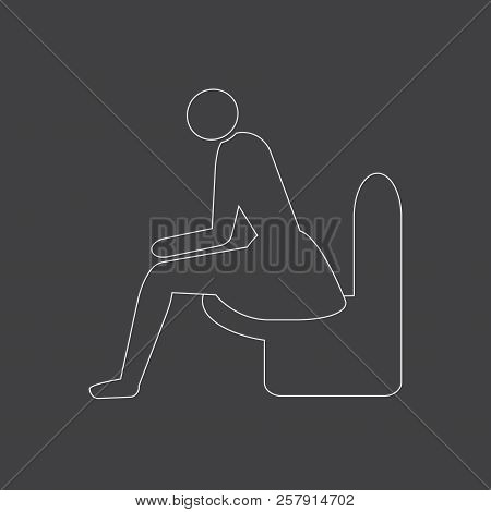 Diarrhea Female Outline Vector Icon. Man Sitting On The Toilet. Medicine Or Antibiotic Side Effect.