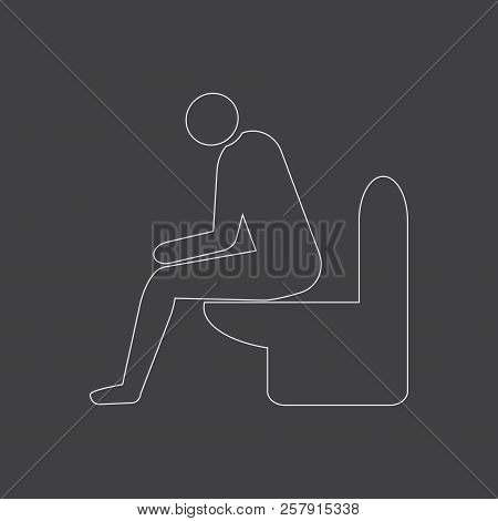 Diarrhea Male Outline Vector Icon. Man Sitting On The Toilet. Medicine Or Antibiotic Side Effect.