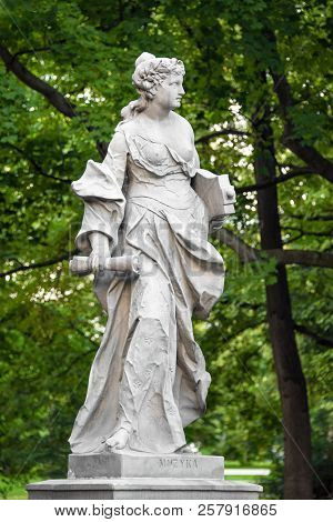 Sandstone Statues In The Saxon Garden, Warsaw, Poland. Made Before 1745 By Anonymous Warsaw Sculptor