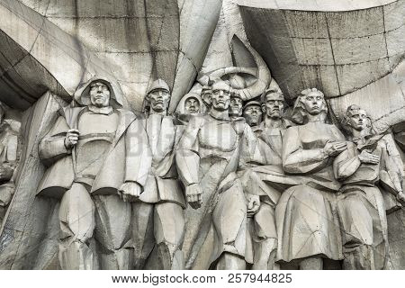 Minsk, Belarus - September 12, 2018: Bas-relief Of The Soviet Era On Old Facade Building On Nemiga S