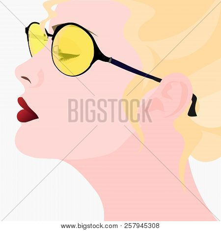 Pop Art Woman In Profile With Yellow Glasses