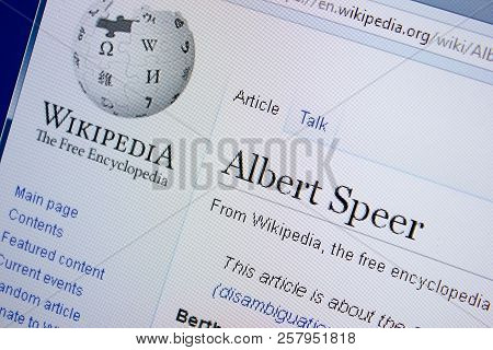 Ryazan, Russia - September 09, 2018 - Wikipedia Page About Albert Speer On A Display Of Pc