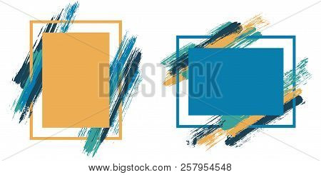 Abstract Frames With Paint Brush Strokes Vector Set. Box Borders With Painted Brushstrokes Backgroun