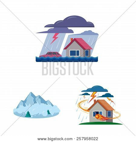 Isolated Object Of Natural And Disaster Sign. Set Of Natural And Risk Vector Icon For Stock.