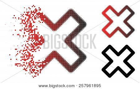 Delete X-cross Icon In Dispersed, Dotted Halftone And Undamaged Solid Variants. Fragments Are Compos