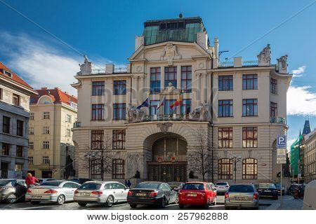 Prague, Czech Republic - April 5, 2018 : New City Hall Nova Radnice Is Seat Of Mayor Of Prague, Prag