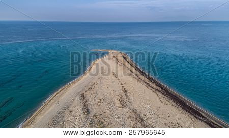 Beach At Possidi Cape On The Kassandra Peninsula. Greece. Aerial View