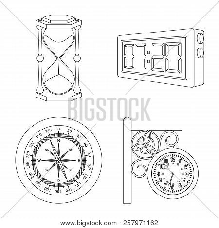 Vector Design Of Clock And Time Sign. Collection Of Clock And Circle Stock Vector Illustration.
