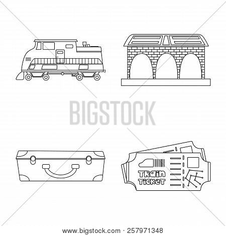Vector Design Of Train And Station Sign. Collection Of Train And Ticket Vector Icon For Stock.