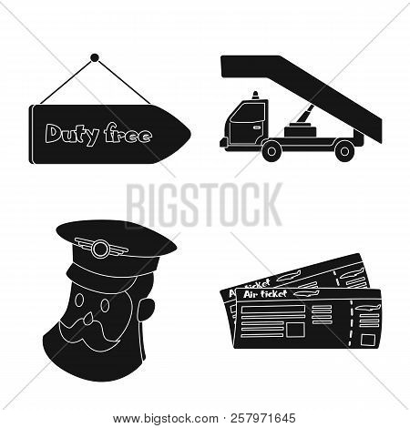 Vector Design Of Airport And Airplane Symbol. Set Of Airport And Plane Vector Icon For Stock.