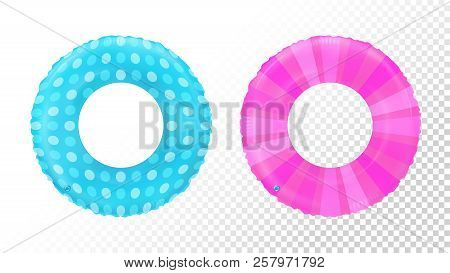 Swim Rings Set. Inflatable Rubber Toy. Lifebyou Colorful Vector Collection. Realistic Summertime Ill
