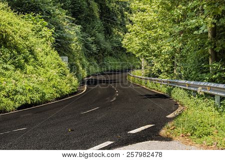 Route In The Franco-spanish Pyrenees Near The Collegiate Church Of Roncesvalles. Navarre Spain.