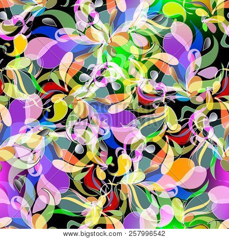 Colorful Bright Floral Abstract Vector Seamless Pattern. Ornamen