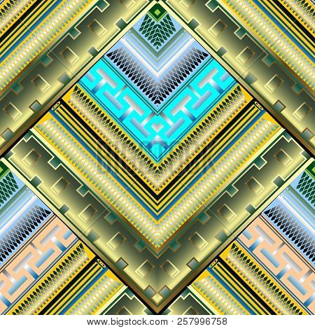 Modern Geometric 3d Vector Seamless Pattern. Ornate Abstract Col