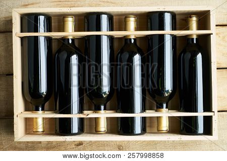 Top View Of A Case Of Cabernet Sauvignon Wine Bottles