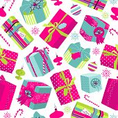 Retro Christmas Gift boxes. Seamless pattern