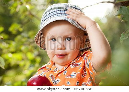 Kid In Panama With Red Apple