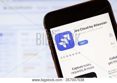 Los Angeles, California, Usa - 24 March 2020: Jira Cloud By Atlassian App Logo On Phone Screen Close