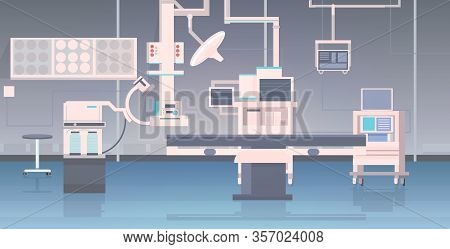 Hospital Operating Table And Medical Devices Modern Clinic Surgery Room Interior Intensive Therapy S