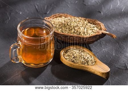 Herbal Infusion Fennel Tea In Glass Cup And Glass Tea