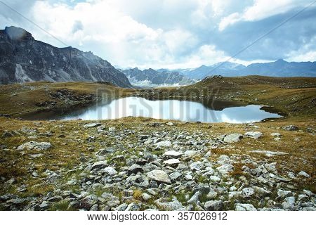 View Of Beautiful Moody Landscape In The Alps. Switzerland, Bella Tola.