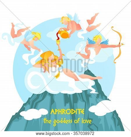 Beautiful Goddess Of Love Aphrodite Reclines On White Cloud On Top Of Olympus Mountain, Group Of Cut