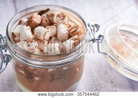 Cocoa In A Jar With Marshmallows Close Up