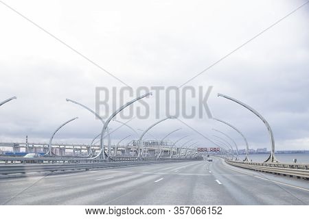 View Of New Road - Western High-speed Diameter In Saint-petersburg.city Transport Junction Roundabou