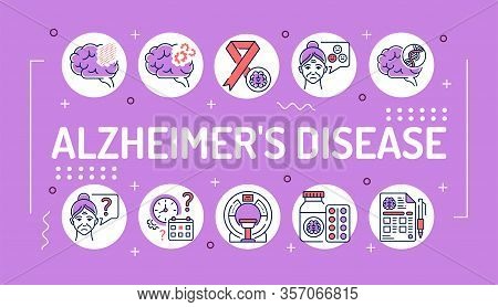 Alzheimers Disease Word Lettering Typography. Decline In Memory. Decrease In Mental Human Abilities.