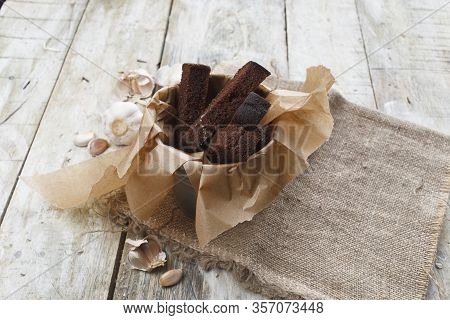 Garlic Toasts From Black Bread. Beer Snack