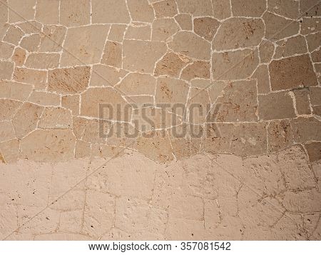 Cotrasts Of Medieval Wall With Renewal Places. Stony Wal From Marble And Sandstoen Blocks. Medieval 