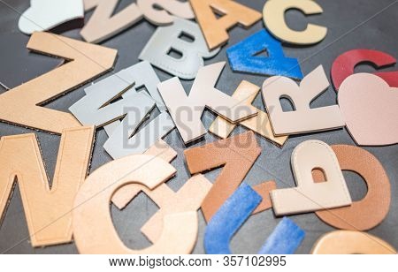 Leather Elegant Alphabet Letters Set For Create Advertising And Background Texture. Leather Alphabet