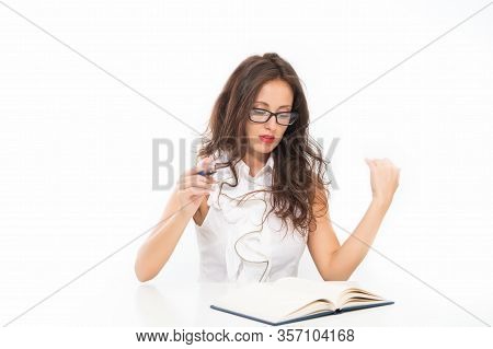 Sexy Secretary. Working With Passion. Woman Writing At Workdesk. Paper Work With Documents. Young Se
