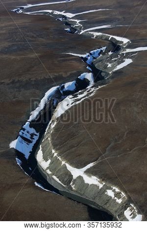 Tundra landscape in summer, Taymyr peninsula, aerial view
