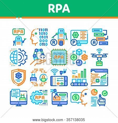 Rpa Cyber Technology Collection Icons Set Vector. Rpa Robotic Process Automation, Drone Delivering A