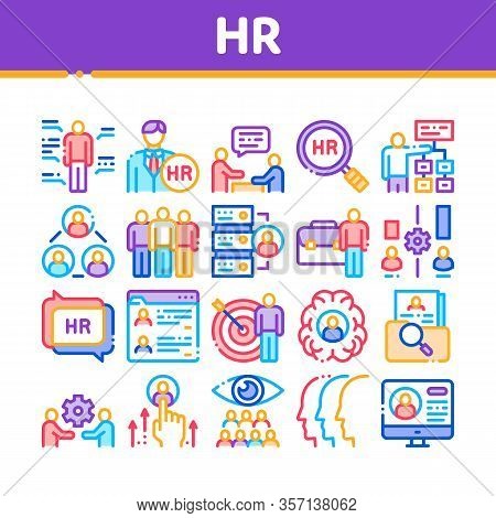 Hr Human Resources Collection Icons Set Vector. Hr Management And Research, Strategy And Interview, 