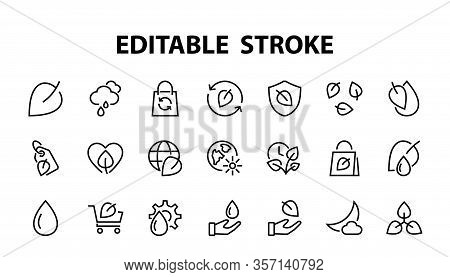 Ecology Icon Set, Vector Lines, Contains Icons Such As Photosynthesis, Enviroment Protection, Eco-fr