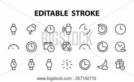 Simple Set Of Time Icon Color Editable Template. Contains Icons Such As Time Check, Speedometer Cale